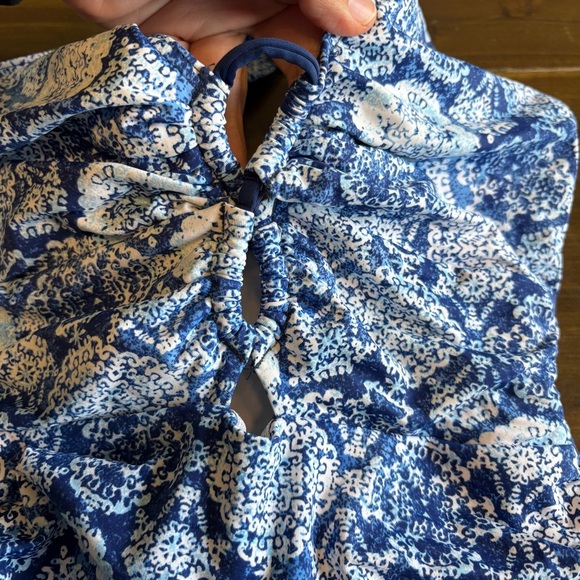 Lauren Ralph Lauren Agean Blue Tile Cutout Swimsuit Ruching Flattering Tummy 10 - Picture 10 of 10